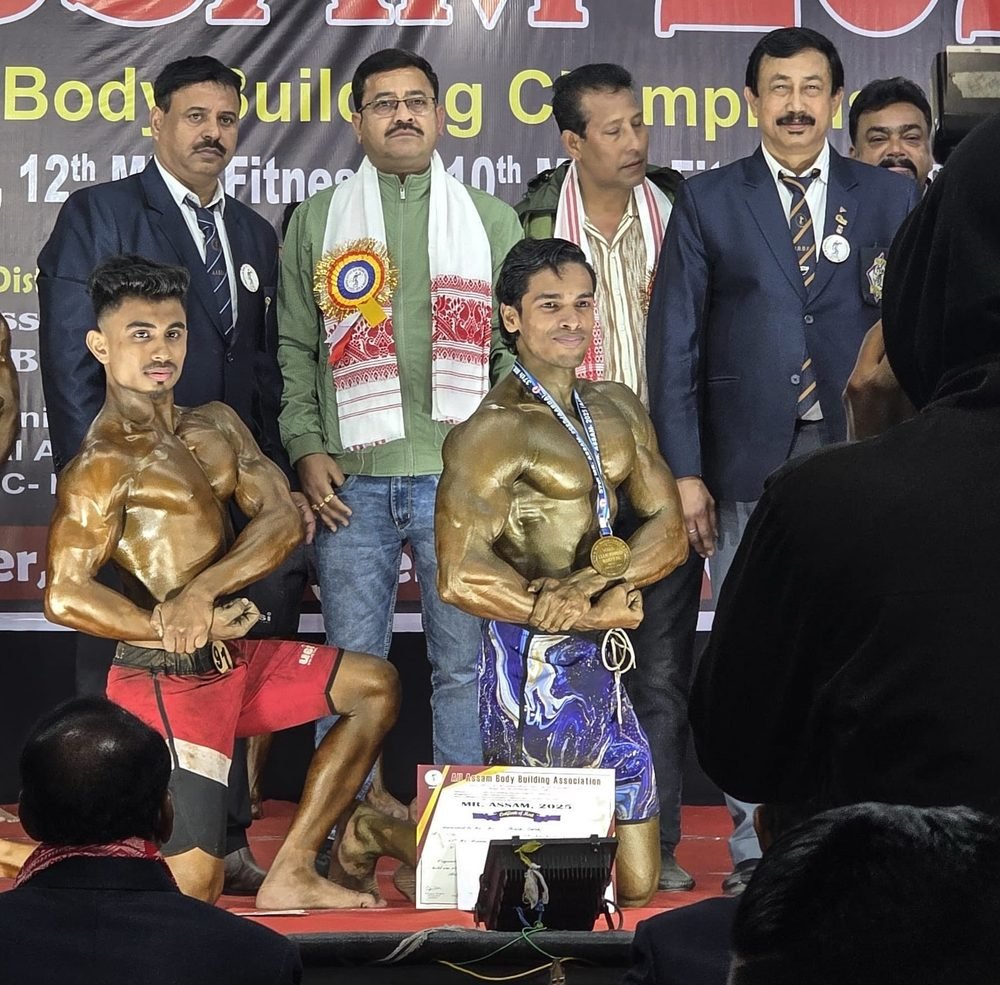 Receiving honours at the Mr. Assam championship